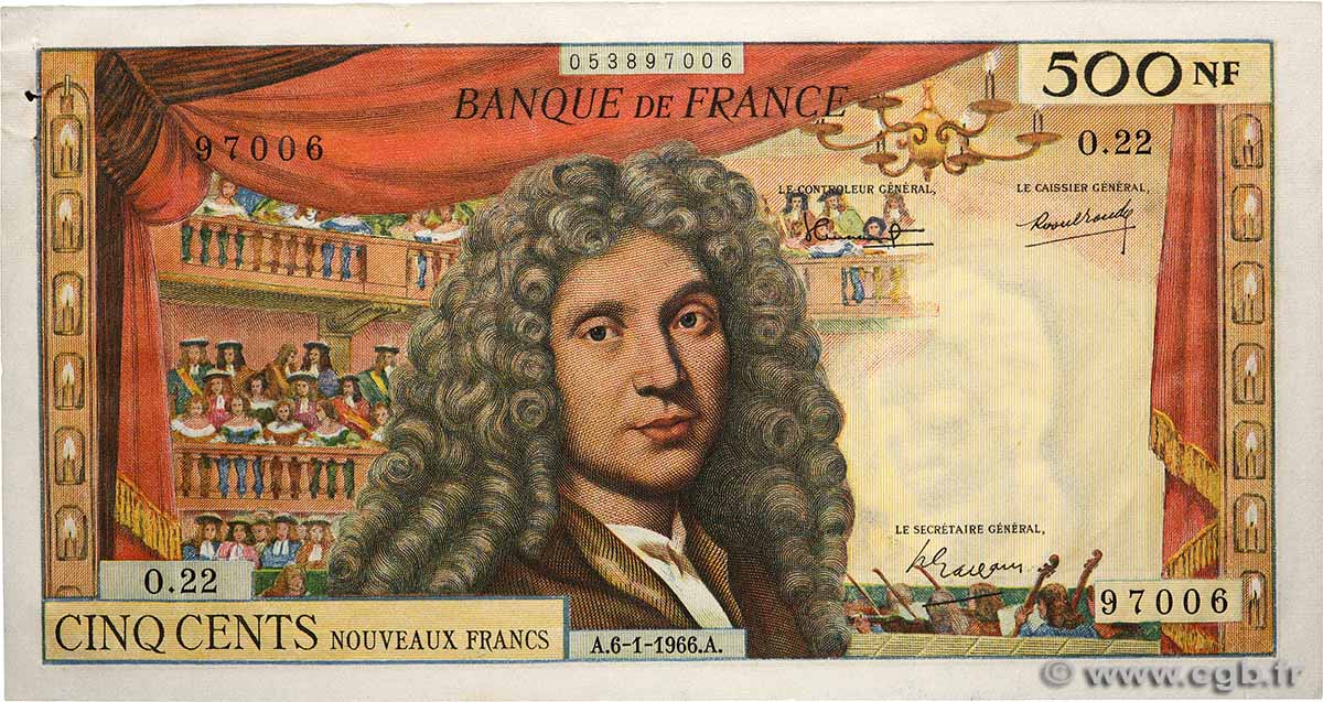 500 Nouveaux Francs MOLIÈRE FRANCE  1966 F.60.09 SUP+