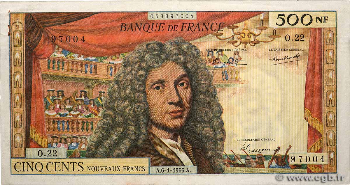 500 Nouveaux Francs MOLIÈRE FRANCE  1966 F.60.09 TTB+