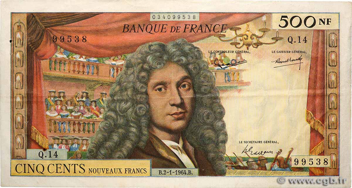 500 Nouveaux Francs MOLIÈRE FRANCE  1964 F.60.06 TB+