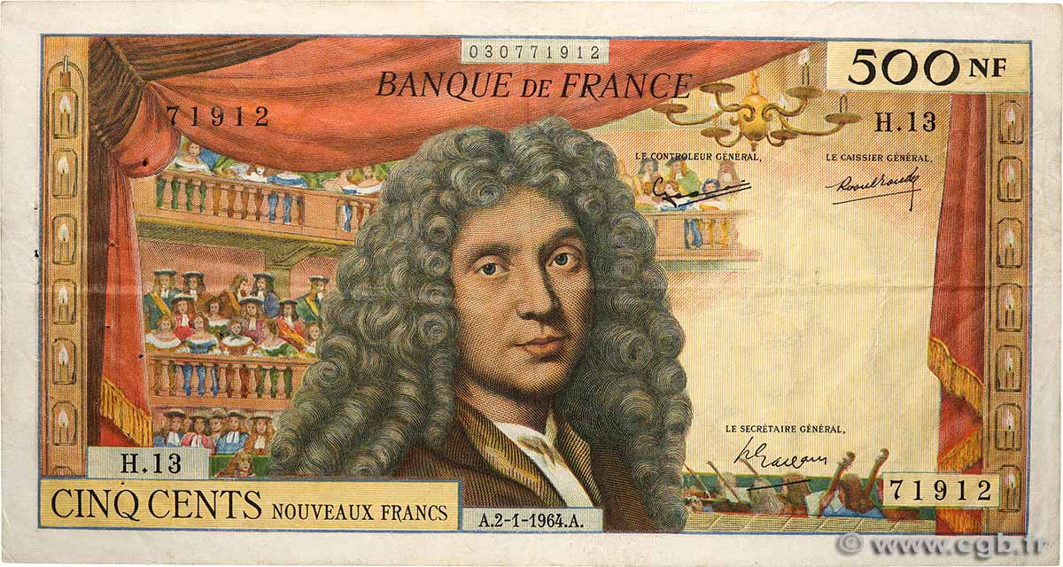 500 Nouveaux Francs MOLIÈRE FRANCE  1964 F.60.06 TB+