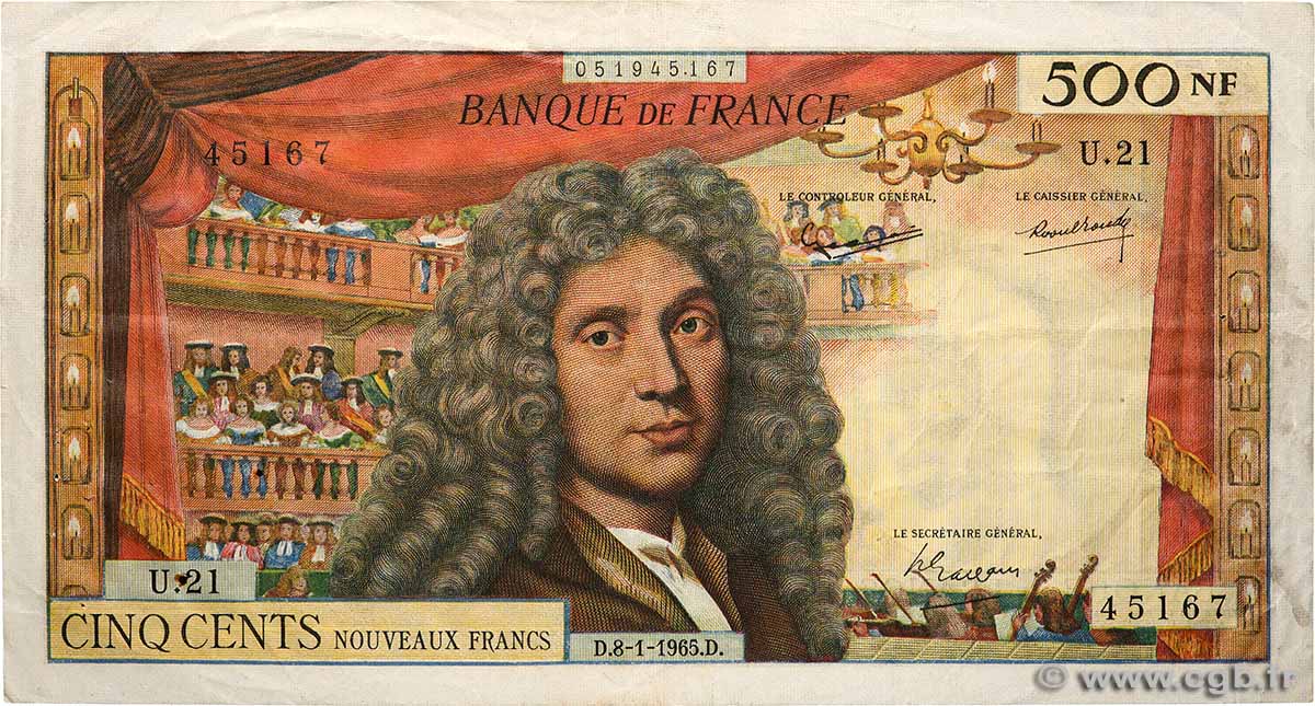 500 Nouveaux Francs MOLIÈRE FRANCE  1965 F.60.08 TB+