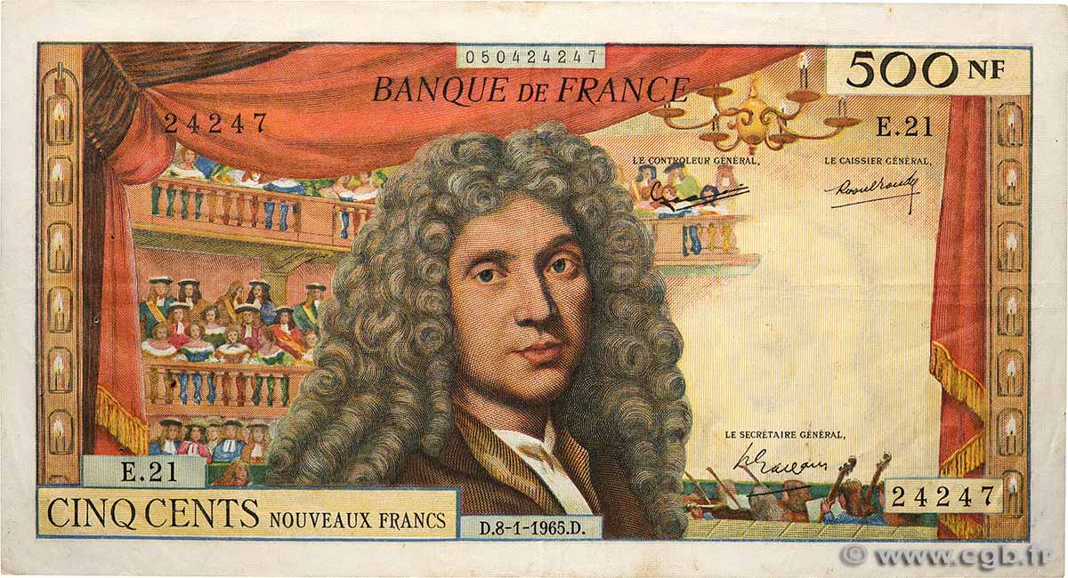500 Nouveaux Francs MOLIÈRE FRANCE  1965 F.60.08 TTB