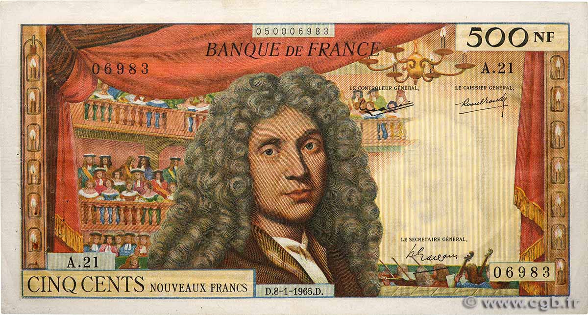 500 Nouveaux Francs MOLIÈRE FRANCE  1965 F.60.08 TTB+