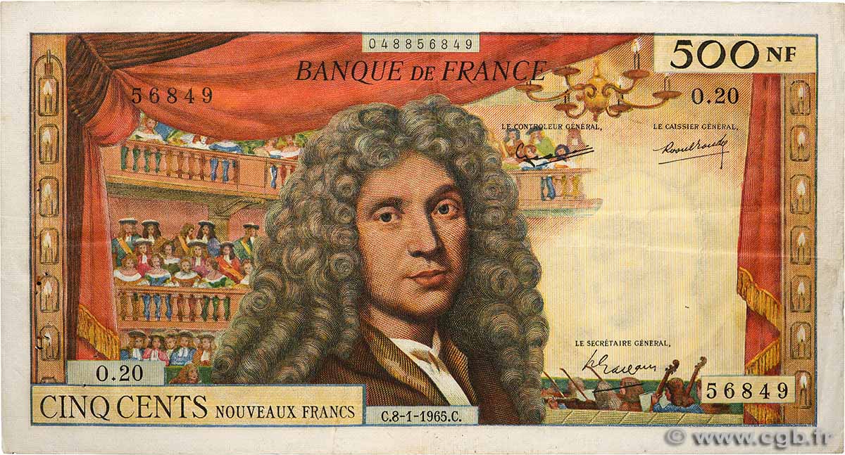 500 Nouveaux Francs MOLIÈRE FRANCE  1965 F.60.08 TB+
