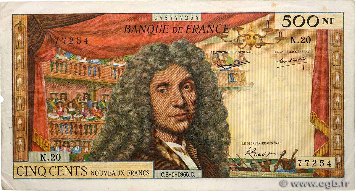 500 Nouveaux Francs MOLIÈRE FRANCE  1965 F.60.08 TB+