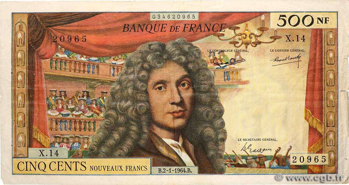 500 Nouveaux Francs MOLIÈRE FRANCE  1964 F.60.06 F