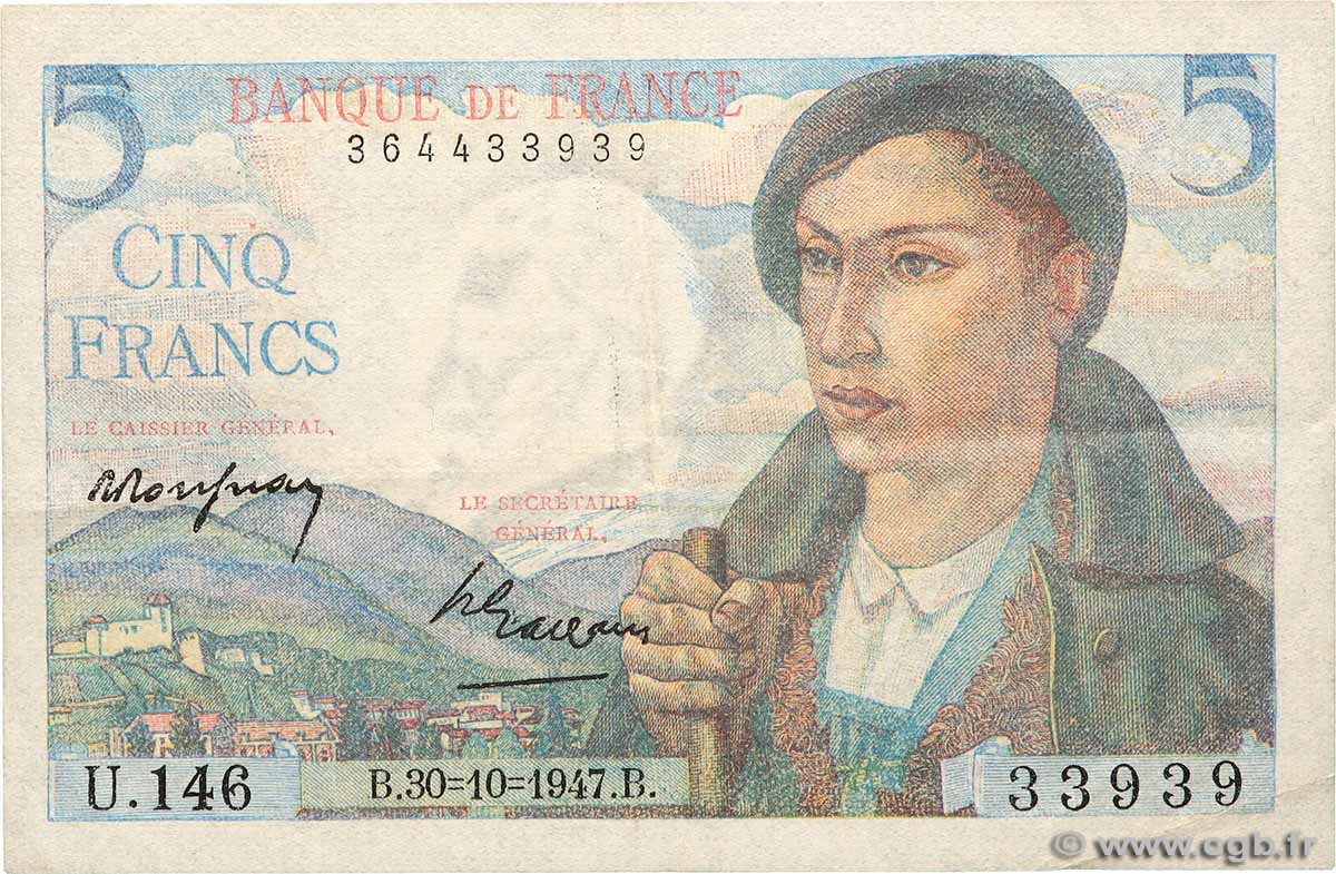 5 Francs BERGER FRANCE  1947 F.05.07 VF