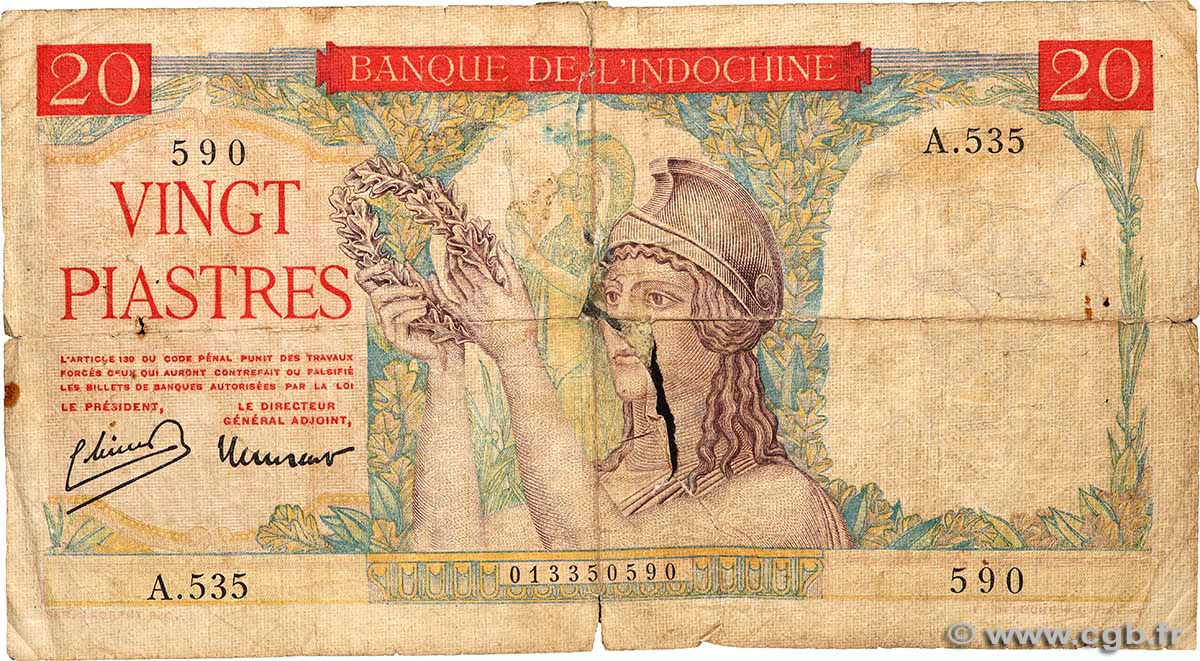20 Piastres FRENCH INDOCHINA  1949 P.081a G