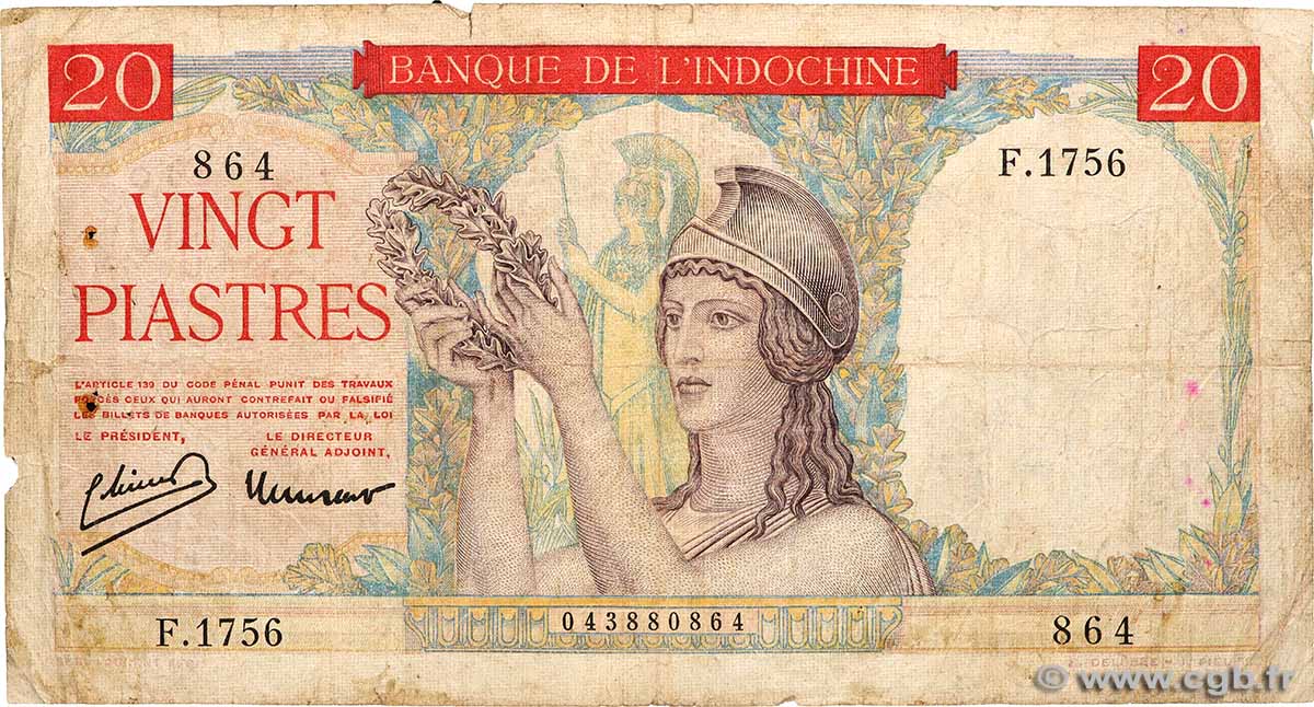 20 Piastres FRENCH INDOCHINA  1949 P.081a G