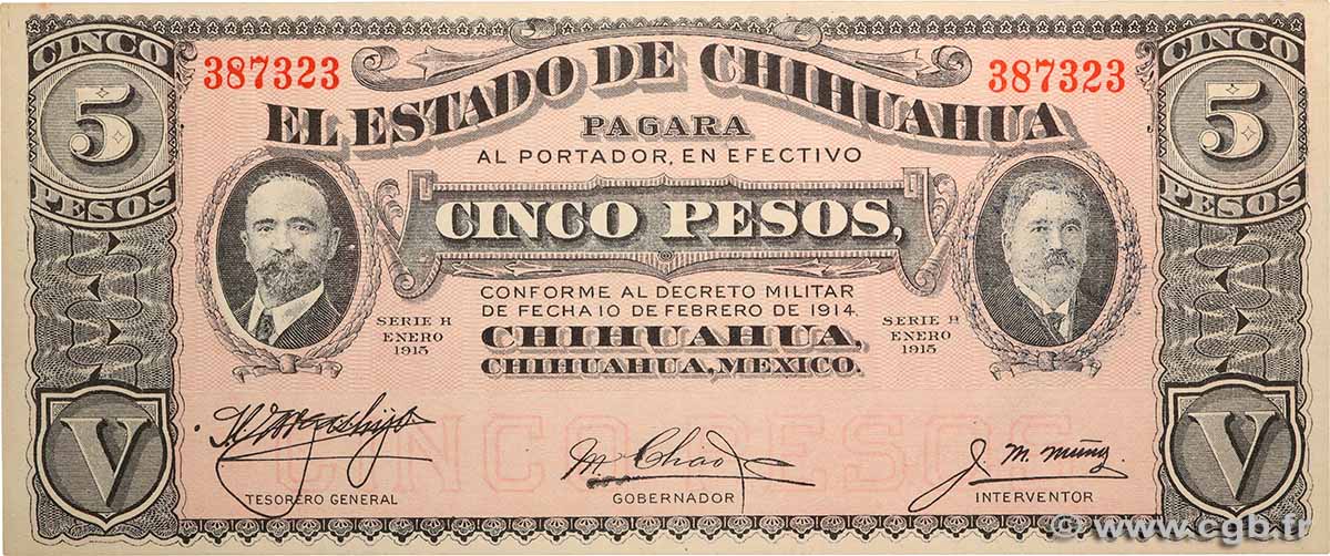 5 Pesos MEXICO  1915 PS.0532e UNC-