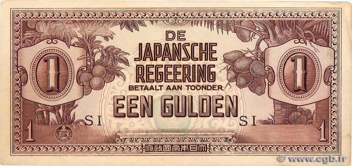 1 Gulden NETHERLANDS INDIES  1942 P.123c XF+