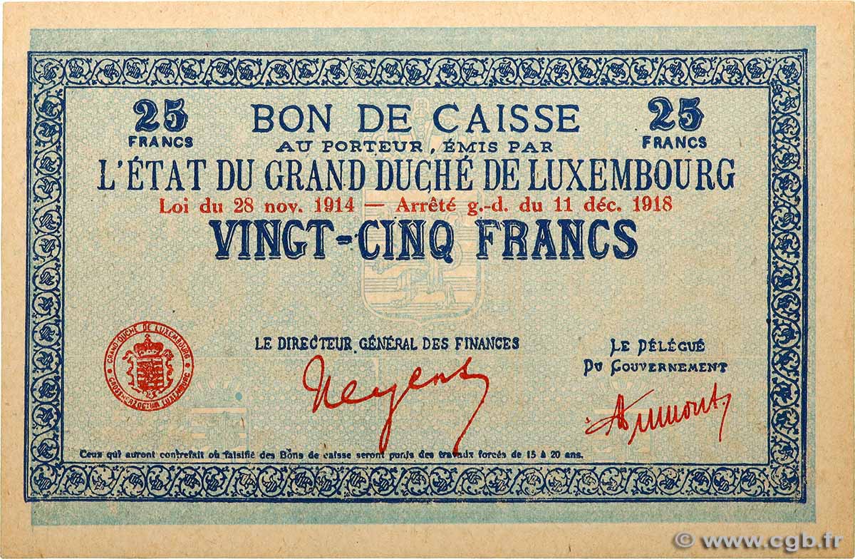 25 Francs LUXEMBURG  1919 P.31a fST+