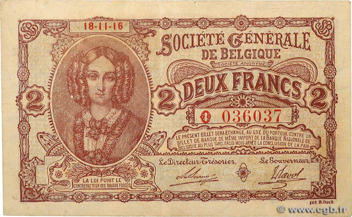 2 Francs Numéro spécial BELGIQUE  1916 P.087 TTB