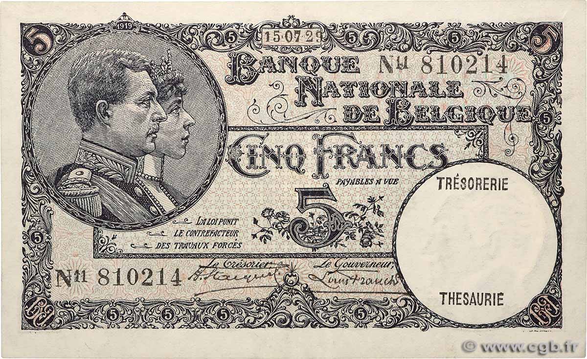 5 Francs BELGIQUE  1929 P.097b SUP