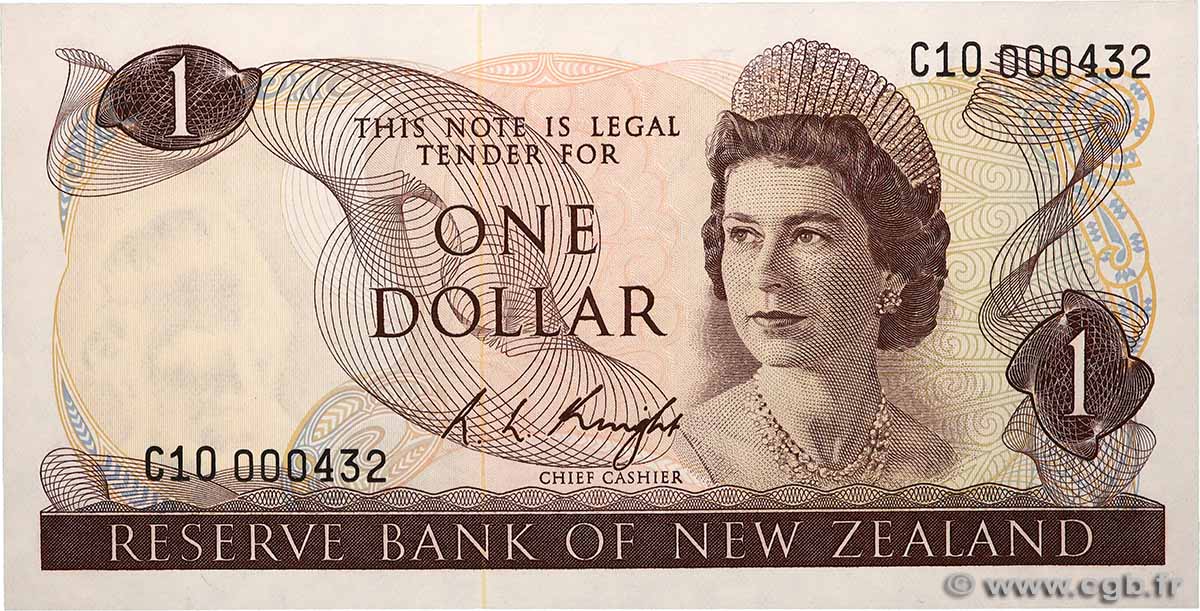 1 Dollar Petit numéro NEUSEELAND  1975 P.163c ST