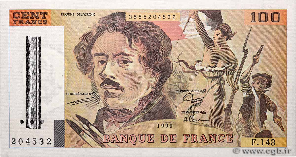 100 Francs DELACROIX imprimé en continu FRANKREICH  1990 F.69bis.01bF- ST