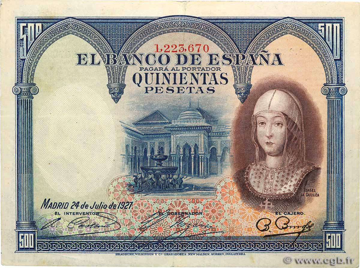 500 Pesetas ESPAÑA  1927 P.073a BC+