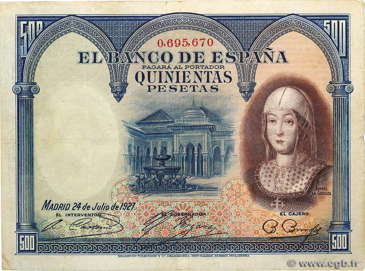 500 Pesetas SPAGNA  1927 P.073a q.BB