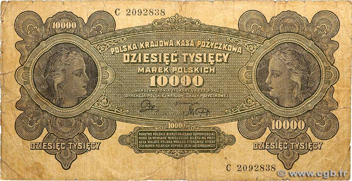 10000 Marek POLOGNE  1922 P.032 pr.B
