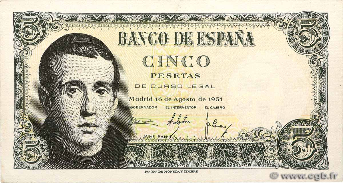 5 Pesetas ESPAGNE  1951 P.140a SUP