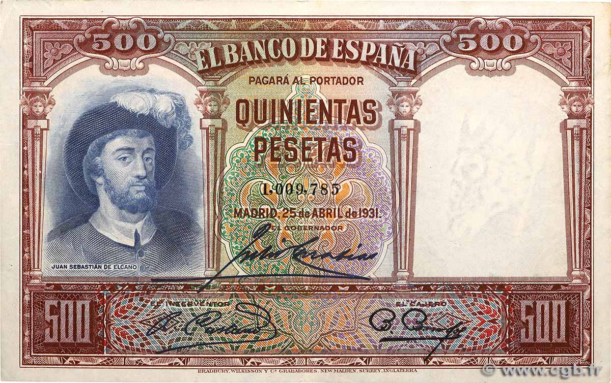 500 Pesetas ESPAGNE  1931 P.084 TTB+