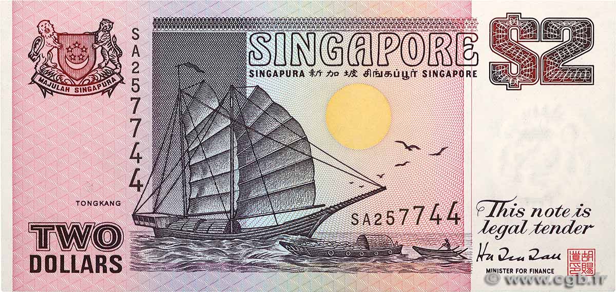 2 Dollars SINGAPUR  1992 P.28 ST
