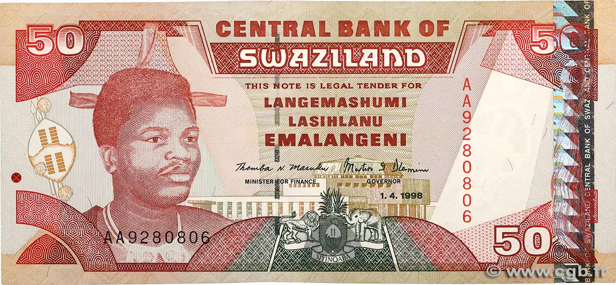 50 Emalangeni SWAZILAND  1998 P.26b pr.NEUF