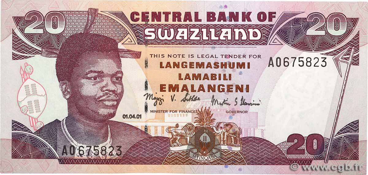 20 Emalangeni SWAZILAND  1998 P.30a NEUF