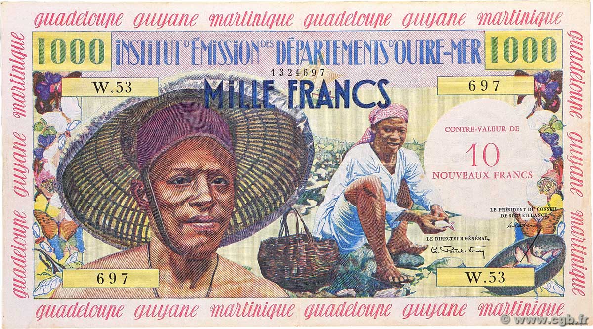 10 Nouveaux Francs sur 1000 Francs Pêcheur FRENCH ANTILLES  1960 P.02 q.SPL