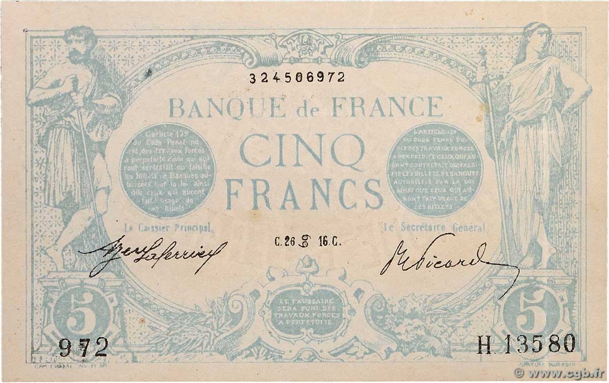 5 Francs BLEU Faux FRANCE  1916 F.02.40x XF+