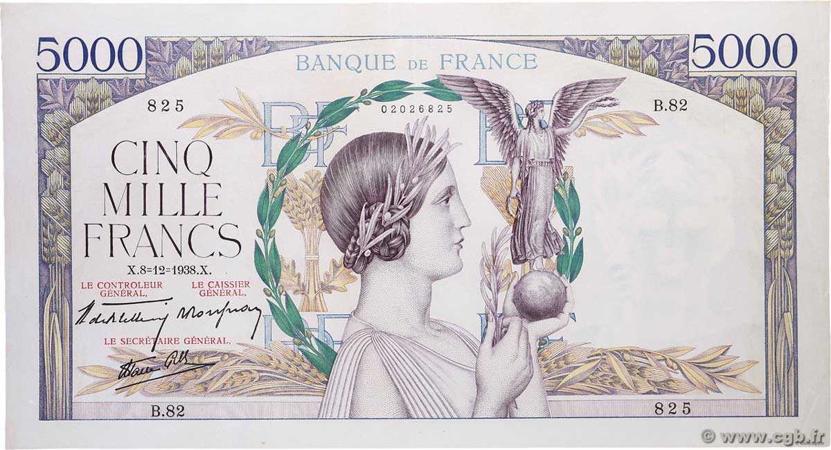 5000 Francs VICTOIRE Impression à plat FRANCIA  1938 F.46.01 SPL+