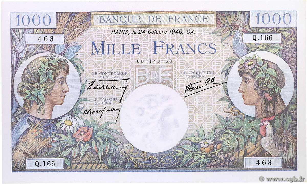 1000 Francs COMMERCE ET INDUSTRIE FRANCE  1940 F.39.01 AU
