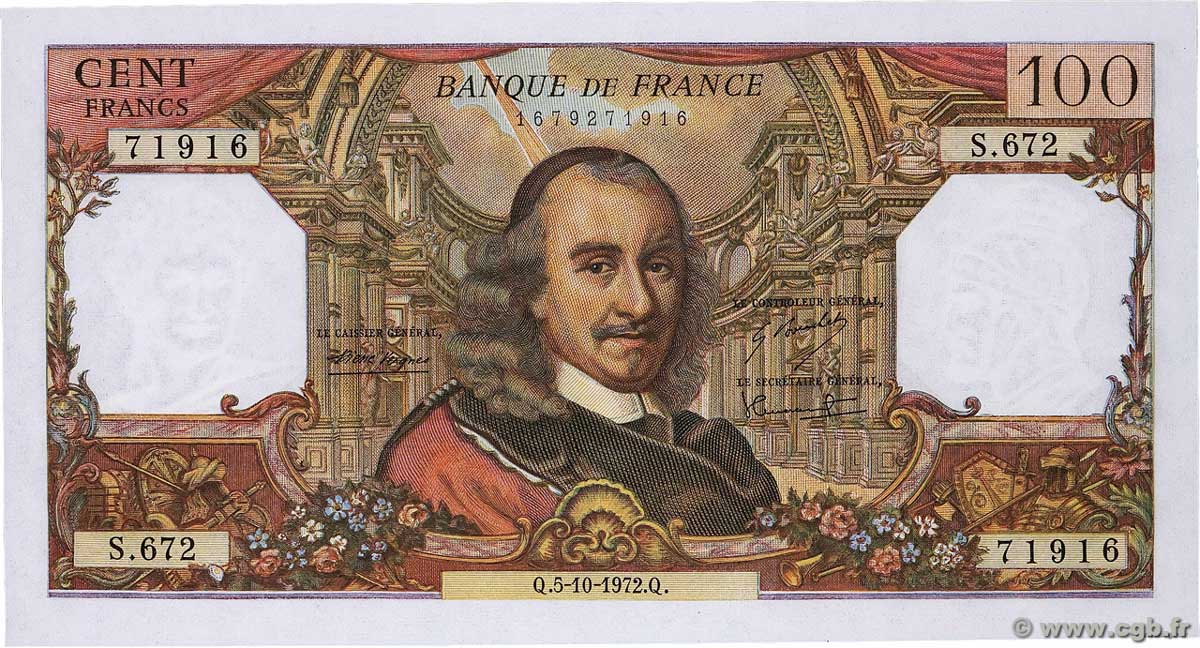 100 Francs CORNEILLE FRANCE  1972 F.65.40 UNC