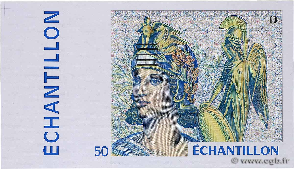 50 Francs QUENTIN DE LA TOUR , type Athéna Échantillon FRANCE  1994 Ec UNC