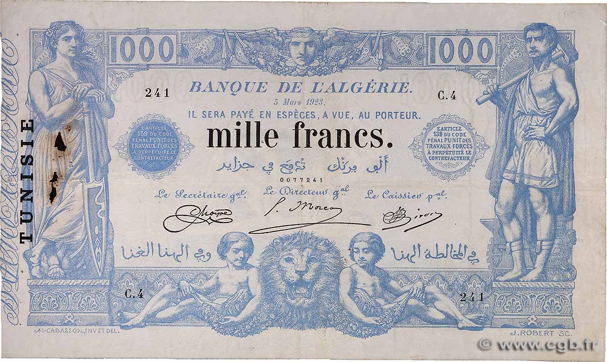 1000 Francs TUNISIE  1923 P.07b TB