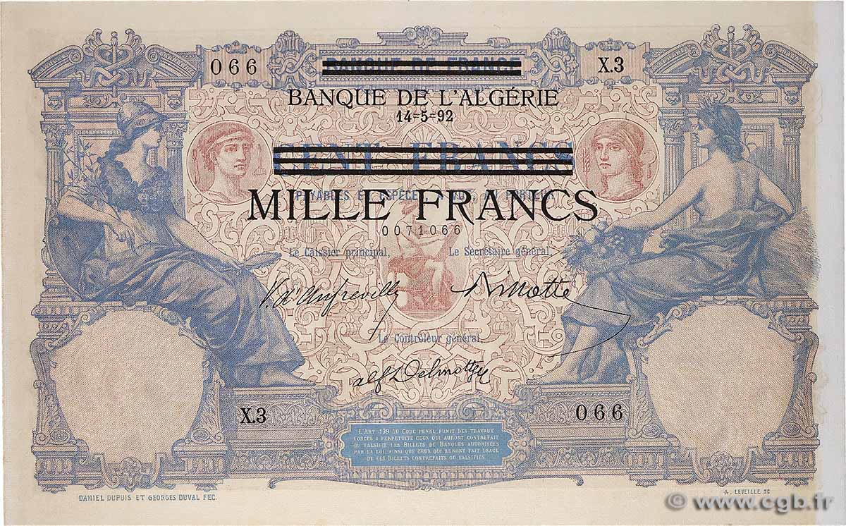 1000 Francs sur 100 Francs TUNISIE  1942 P.31 pr.NEUF