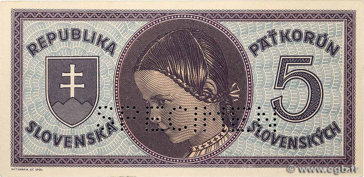5 Korun Spécimen SLOWAKEI  1945 P.08s fST+