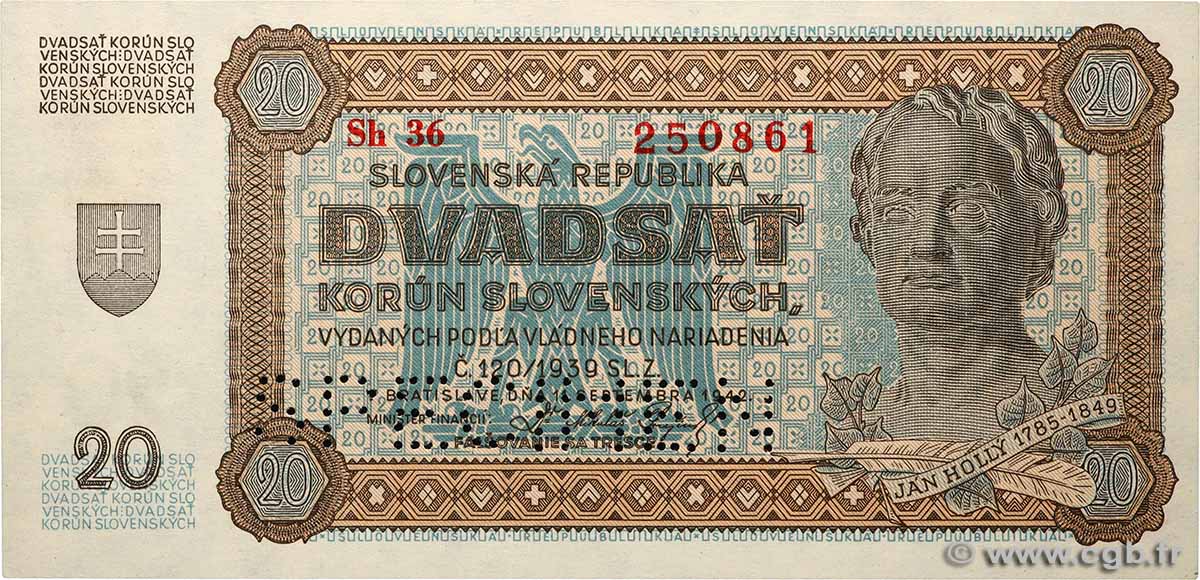 20 Korun Spécimen SLOVAKIA  1942 P.07s UNC-