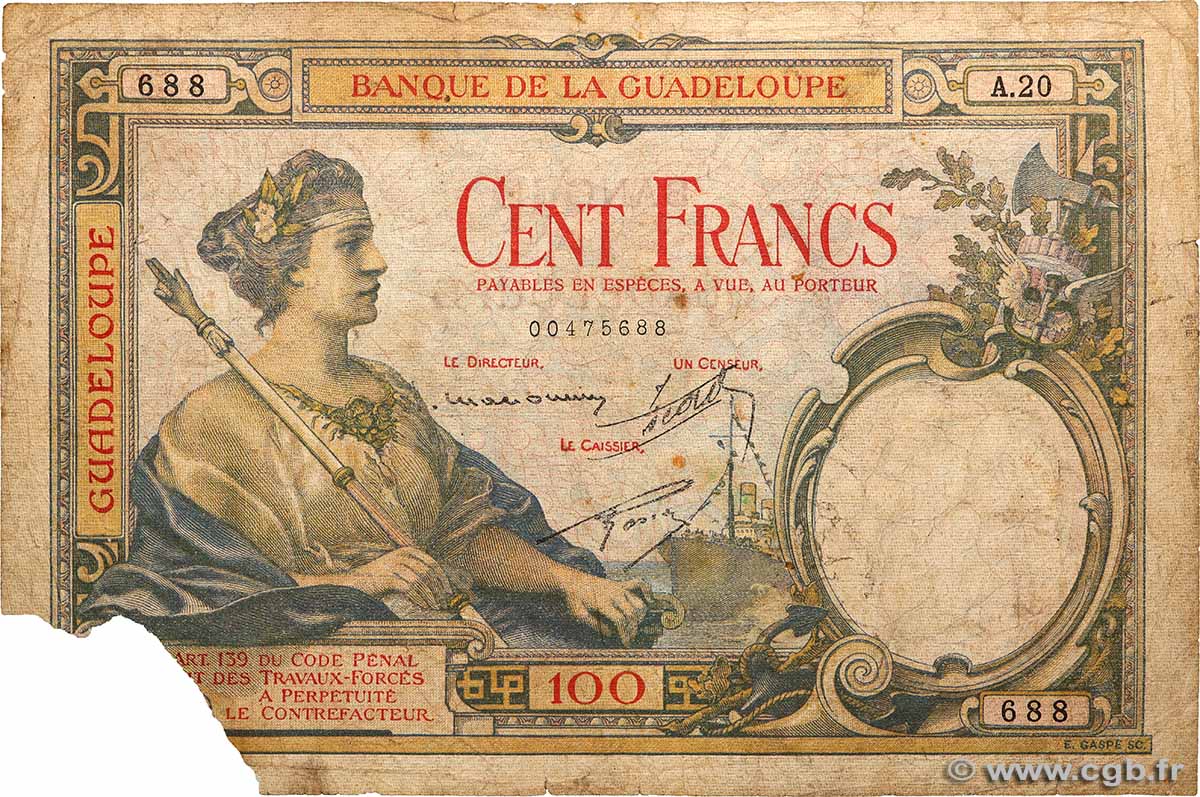 100 Francs GUADELOUPE  1934 P.16 B