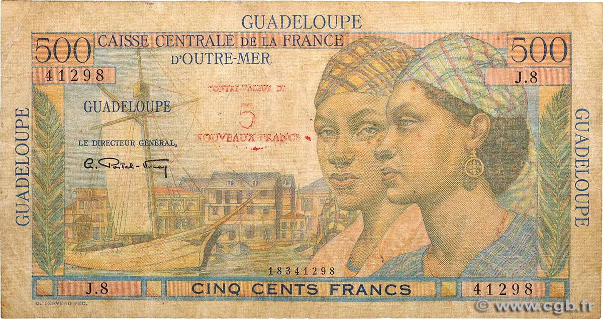 5 NF sur 500 Francs Pointe-à-Pitre GUADELOUPE  1960 P.42 B