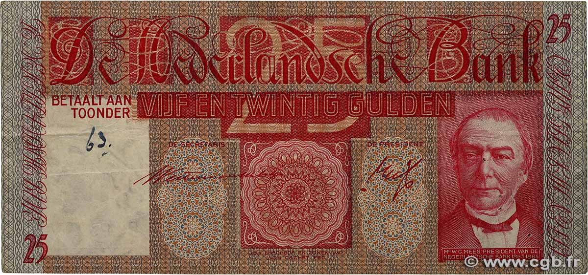 25 Gulden PAíSES BAJOS  1937 P.050 BC+