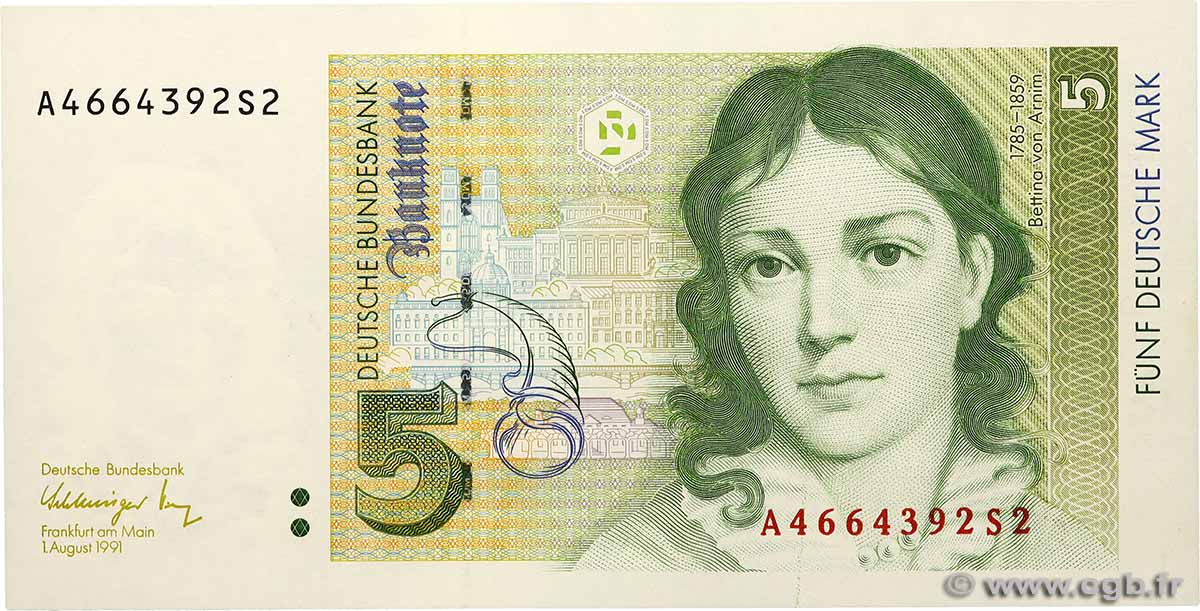 5 Deutsche Mark ALLEMAGNE FÉDÉRALE  1991 P.37 NEUF