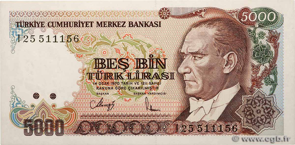 5000 Lira TURQUIE  1990 P.198 pr.NEUF