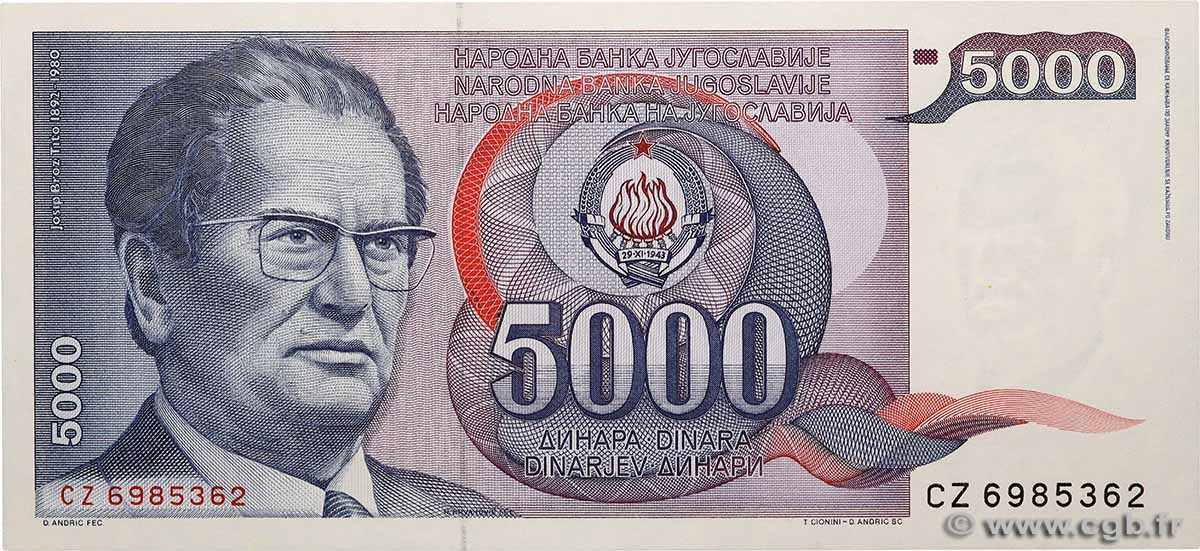 5000 Dinara YOUGOSLAVIE  1985 P.093a NEUF