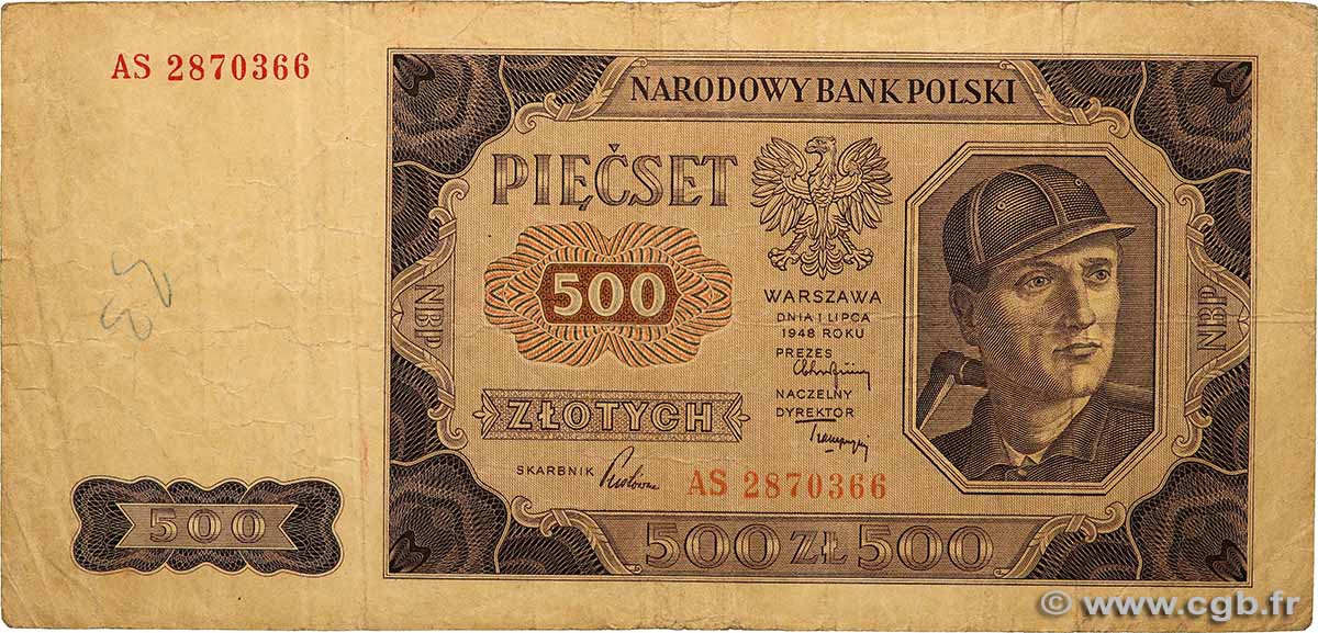 500 Zlotych POLOGNE  1948 P.140 B+