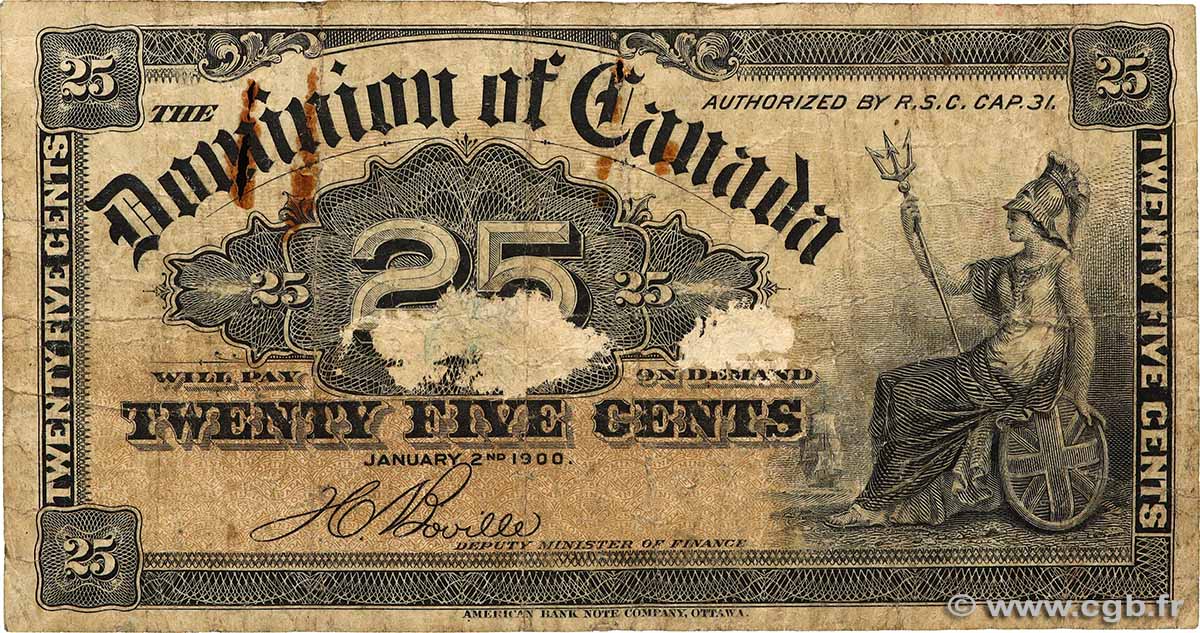 25 Cents CANADA  1900 P.009b B+