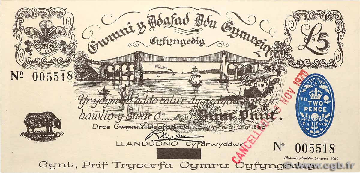 5 Punt PAYS DE GALLES  1969 P.-- NEUF