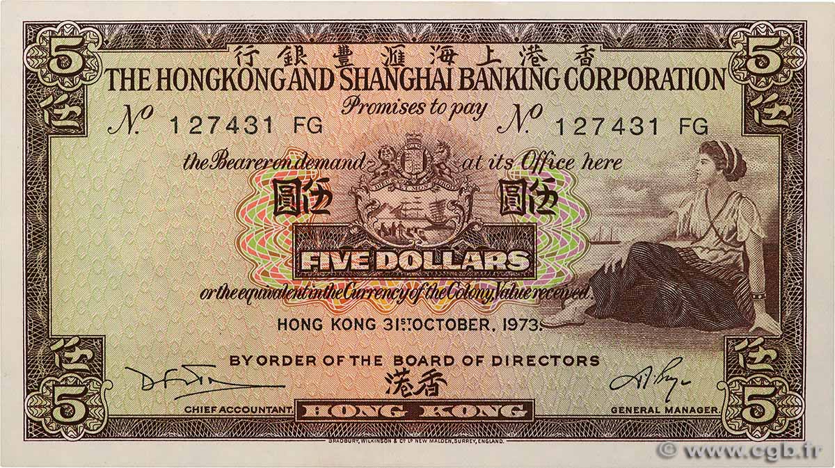 5 Dollars HONG KONG  1973 P.181f NEUF