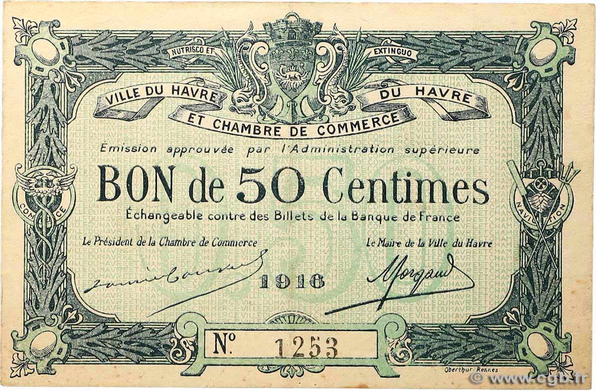 50 Centimes FRANCE regionalism and miscellaneous Le Havre 1916 JP.068.14 XF