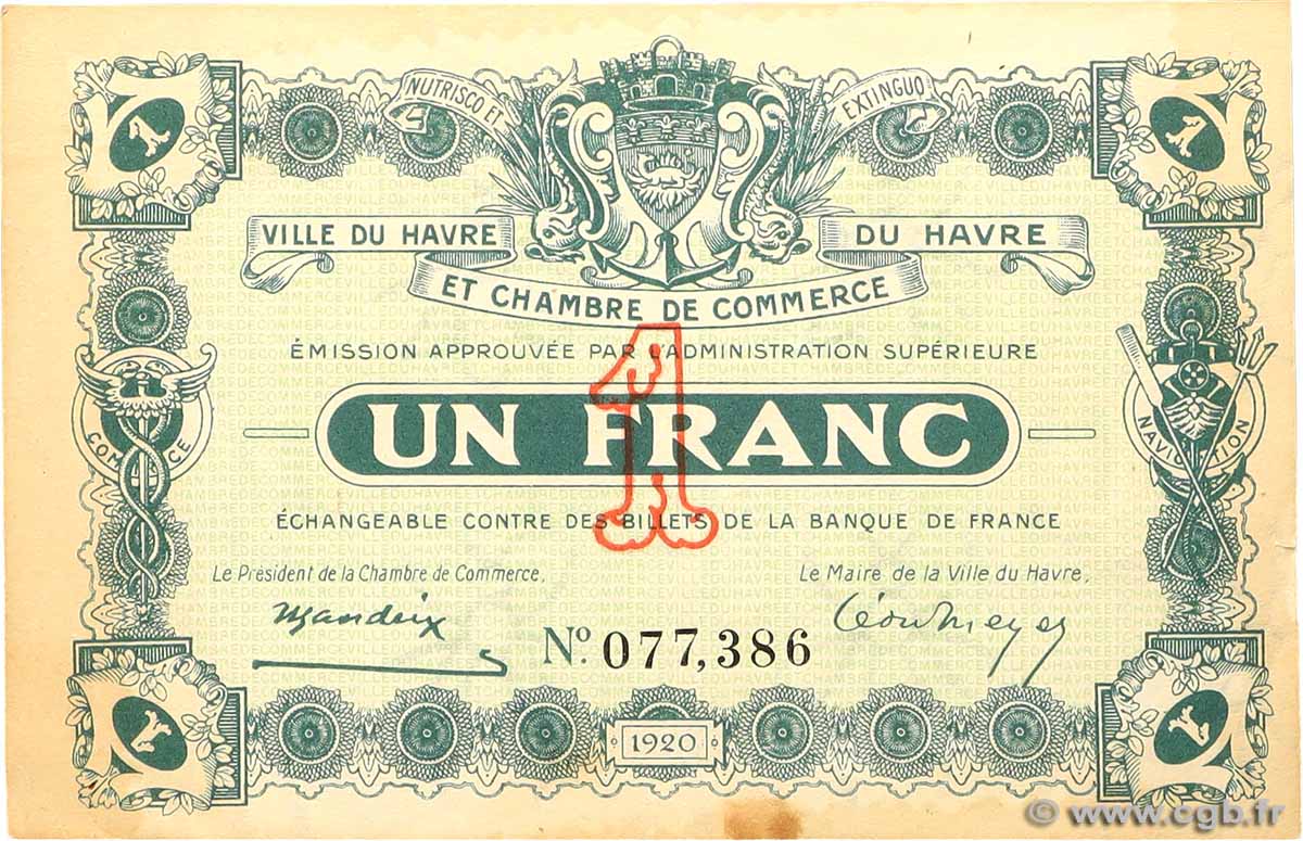 1 Franc FRANCE regionalism and miscellaneous Le Havre 1920 JP.068.22 AU